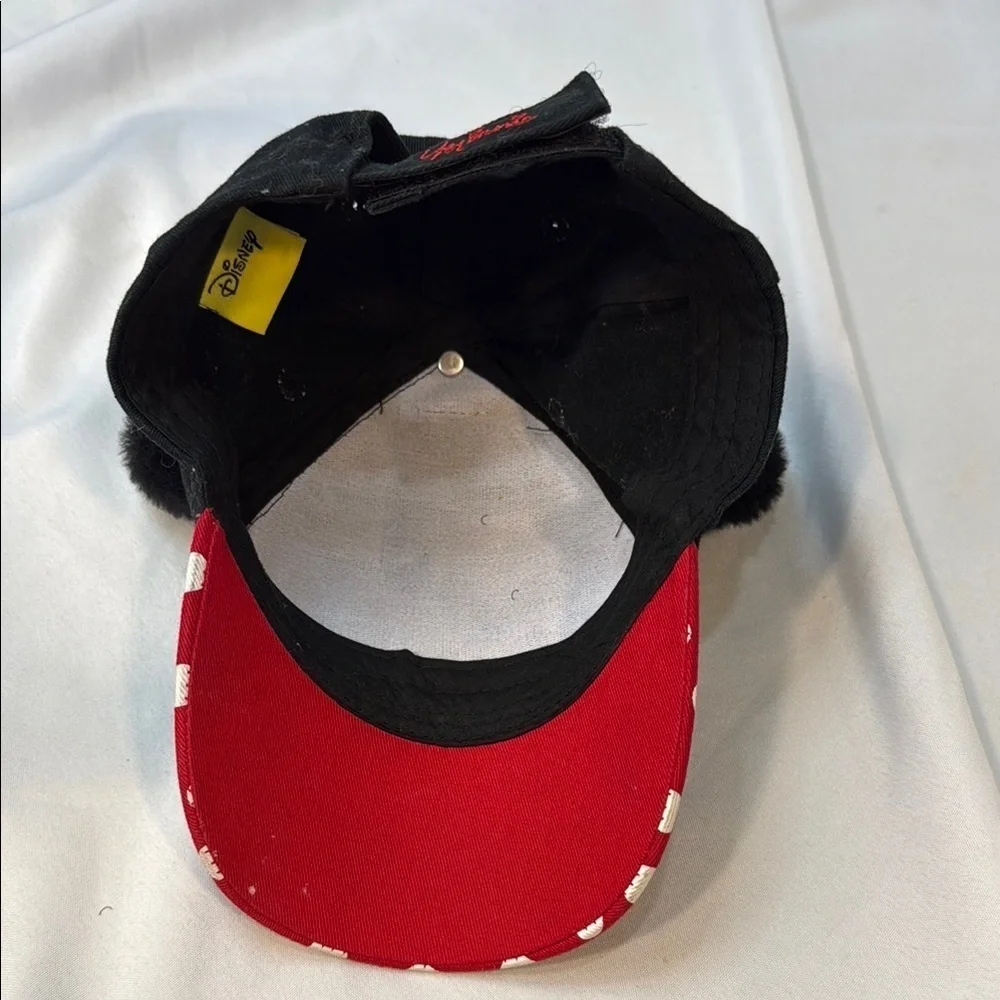 Disney Minnie Mouse Toddler Cap - Red&Black, Fuzzy Ears, adjustable back